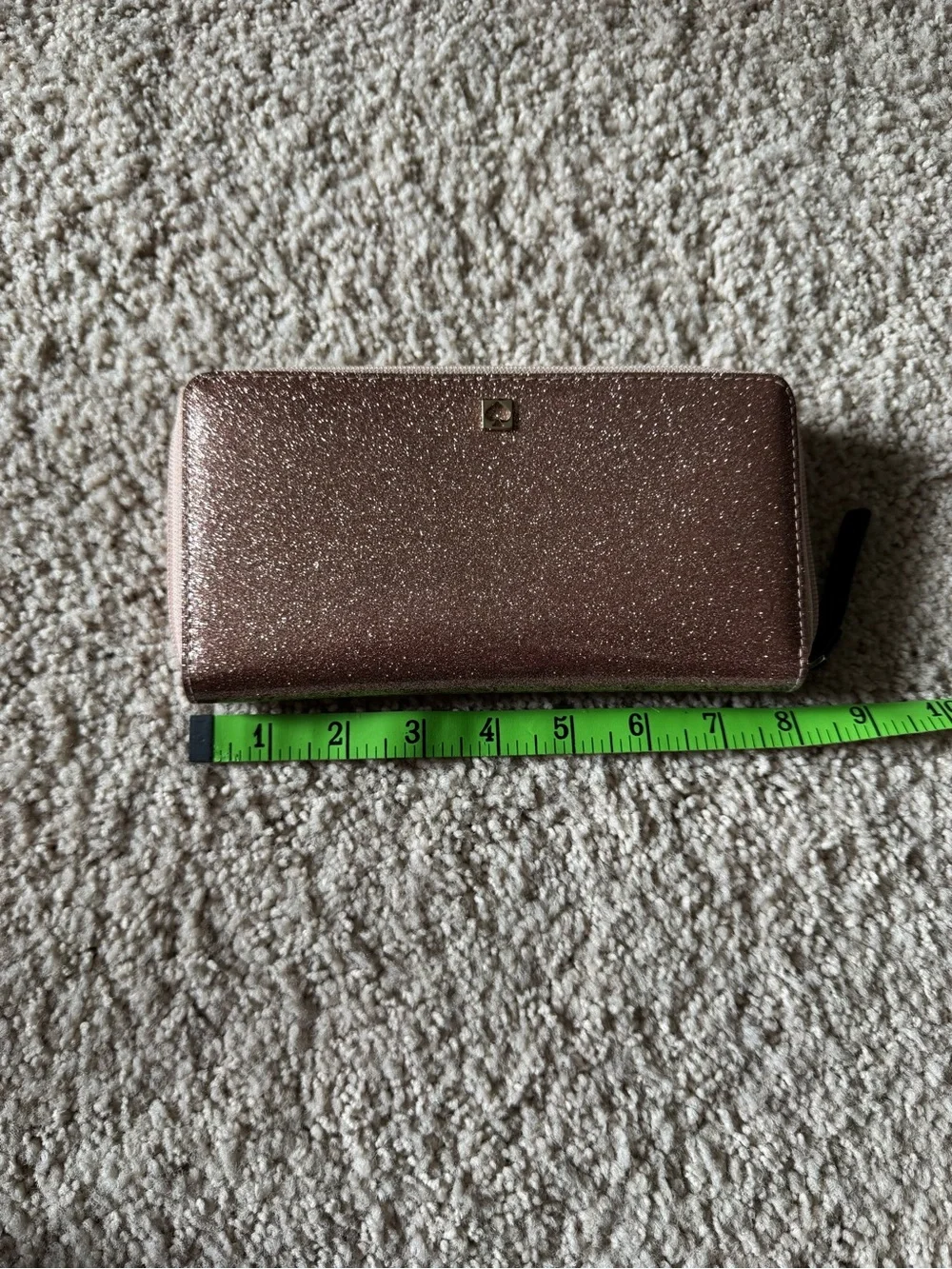 kate spade glitter zip-around wallet in rose gold